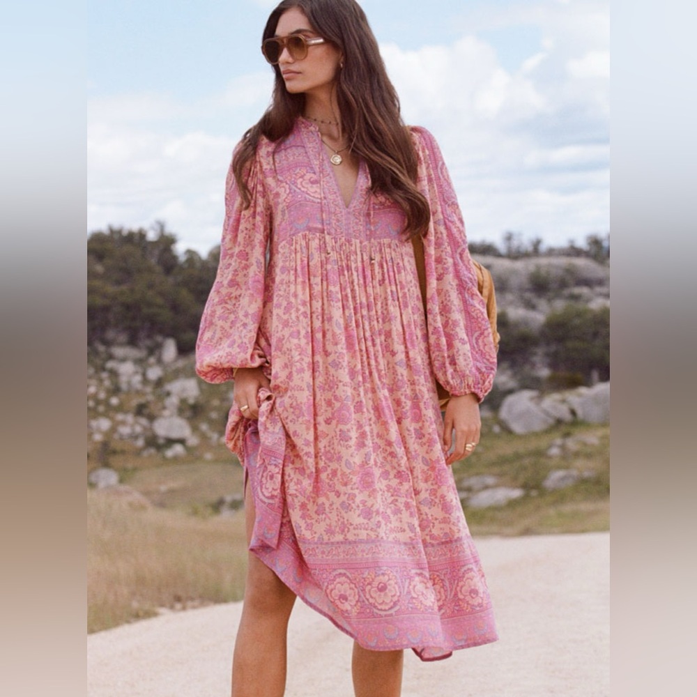 Spell Pink and Orange Floral Long Sleeve Dress